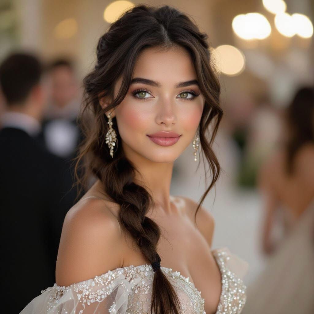 Elegant Young Woman in Ball Gown, Art Nouveau Style