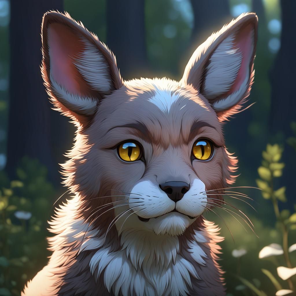 Cat-Dog-Deer Hybrid in 3D Anime Style