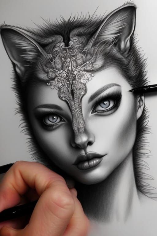 Sketching an amazing catgirl despite having somewhat ambiguous hands