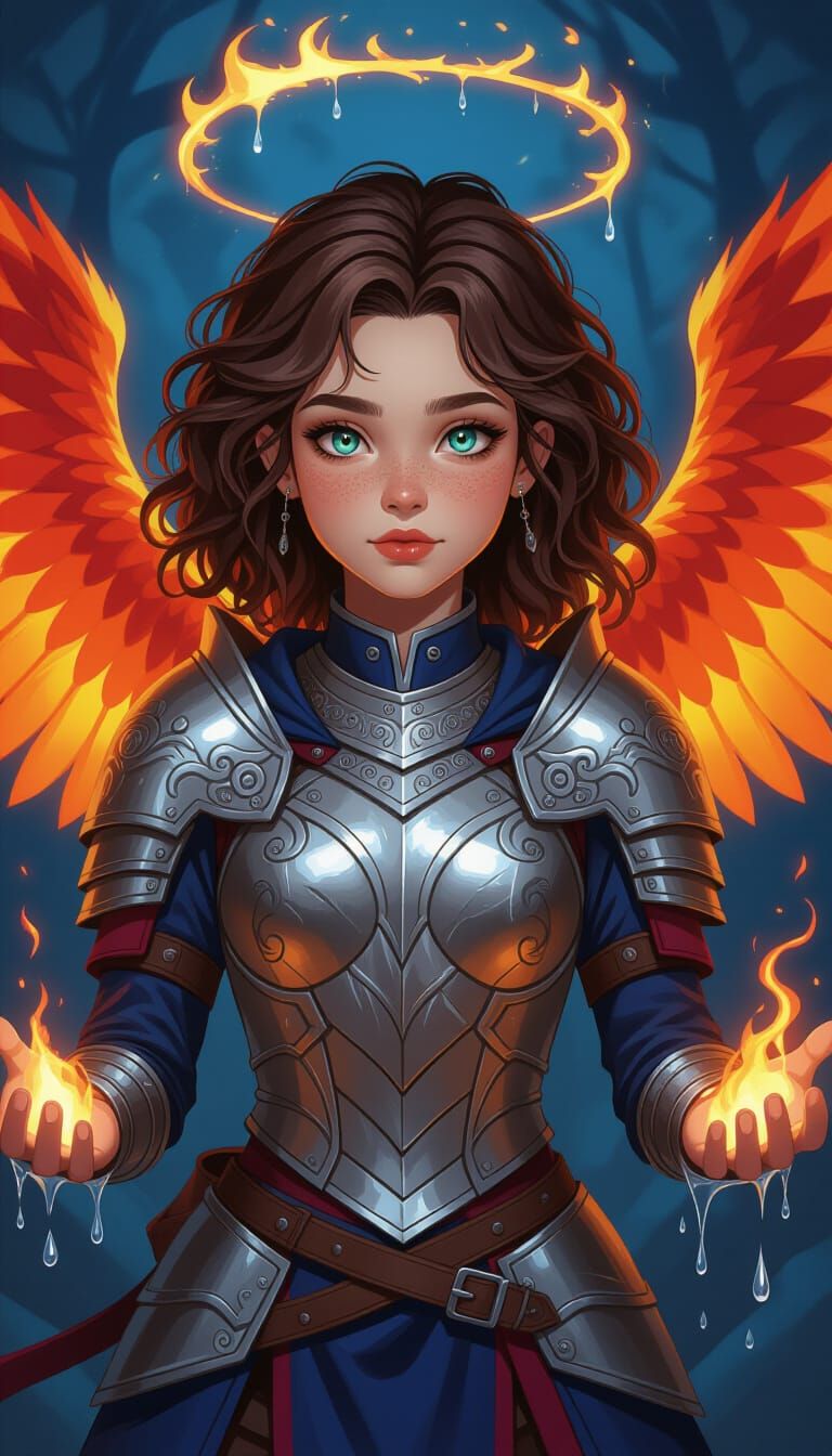 Fantasy Warrior Girl With Fiery Phoenix Wings