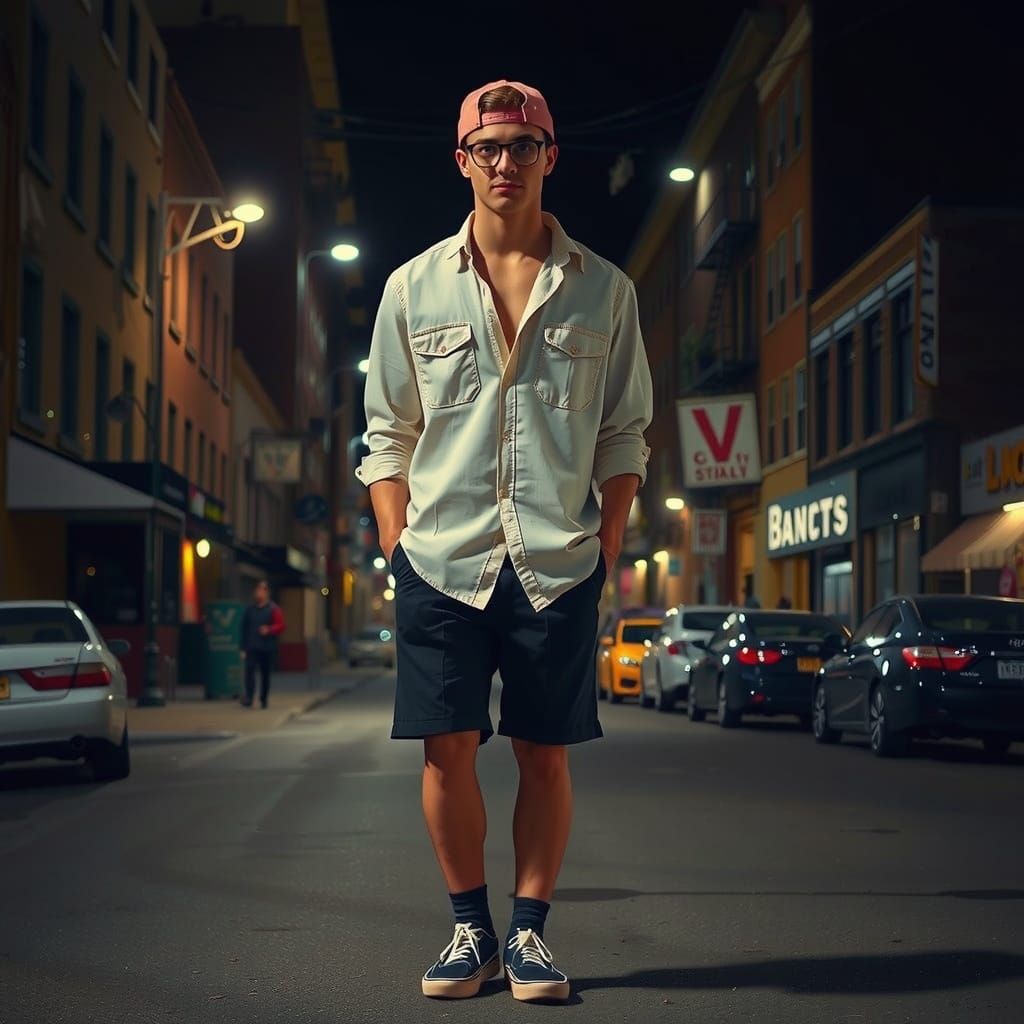 Brooklyn Night: Photorealistic Man in Street Scene