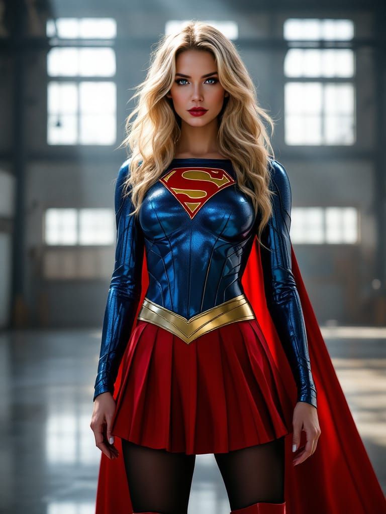 Supergirl-Inspired Heroine In Industrial Warehouse