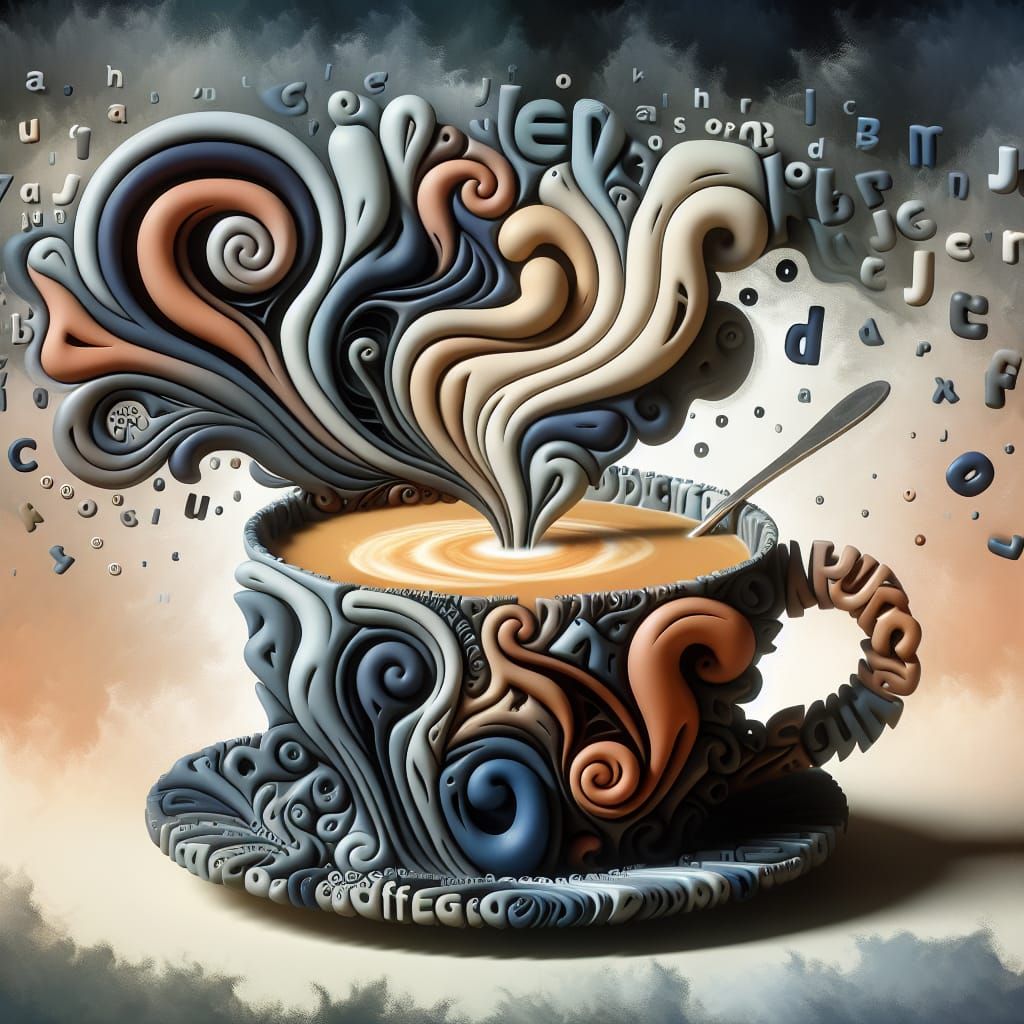 Surreal Coffee Transformation: Letters Morph into a Steaming...