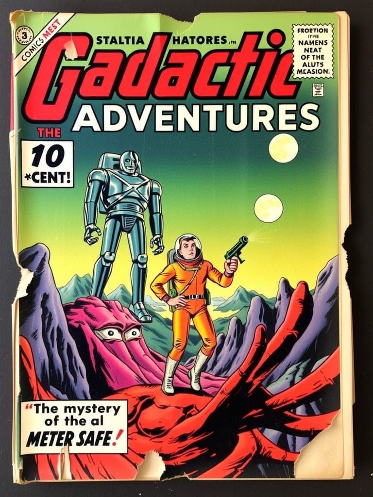 Vintage Sci-Fi Comic Book Cover: Fearless Astronaut vs. Meta...