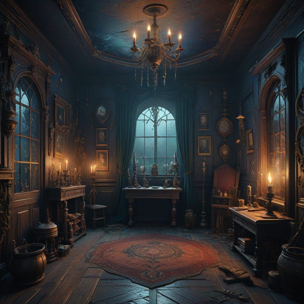 Victorian Era Fantasy Witch's Chamber in Rich, Vibrant Color...