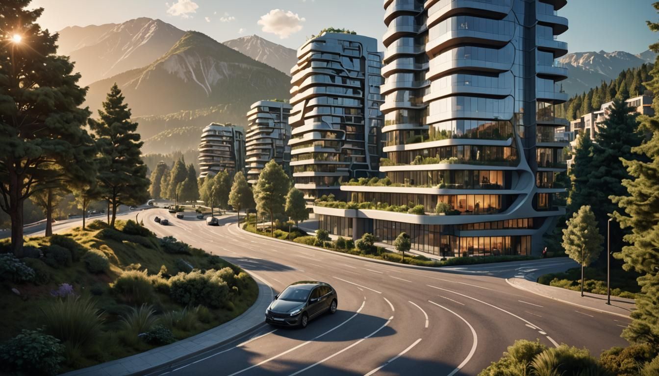 Futuristic Cityscape: Hyperrealistic Architectural Matte Pai...