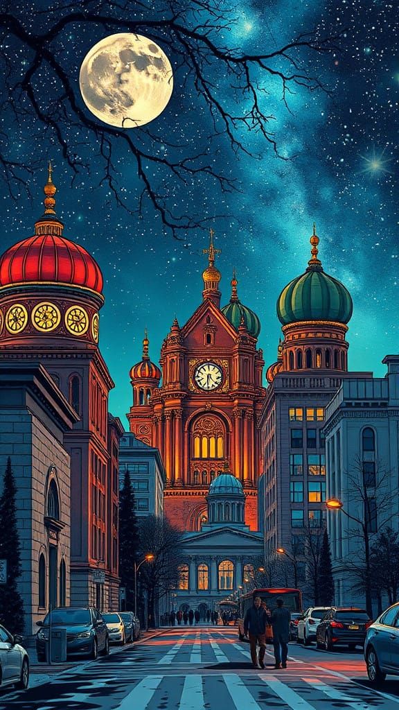 Vibrant Cityscape in Comic Book Style