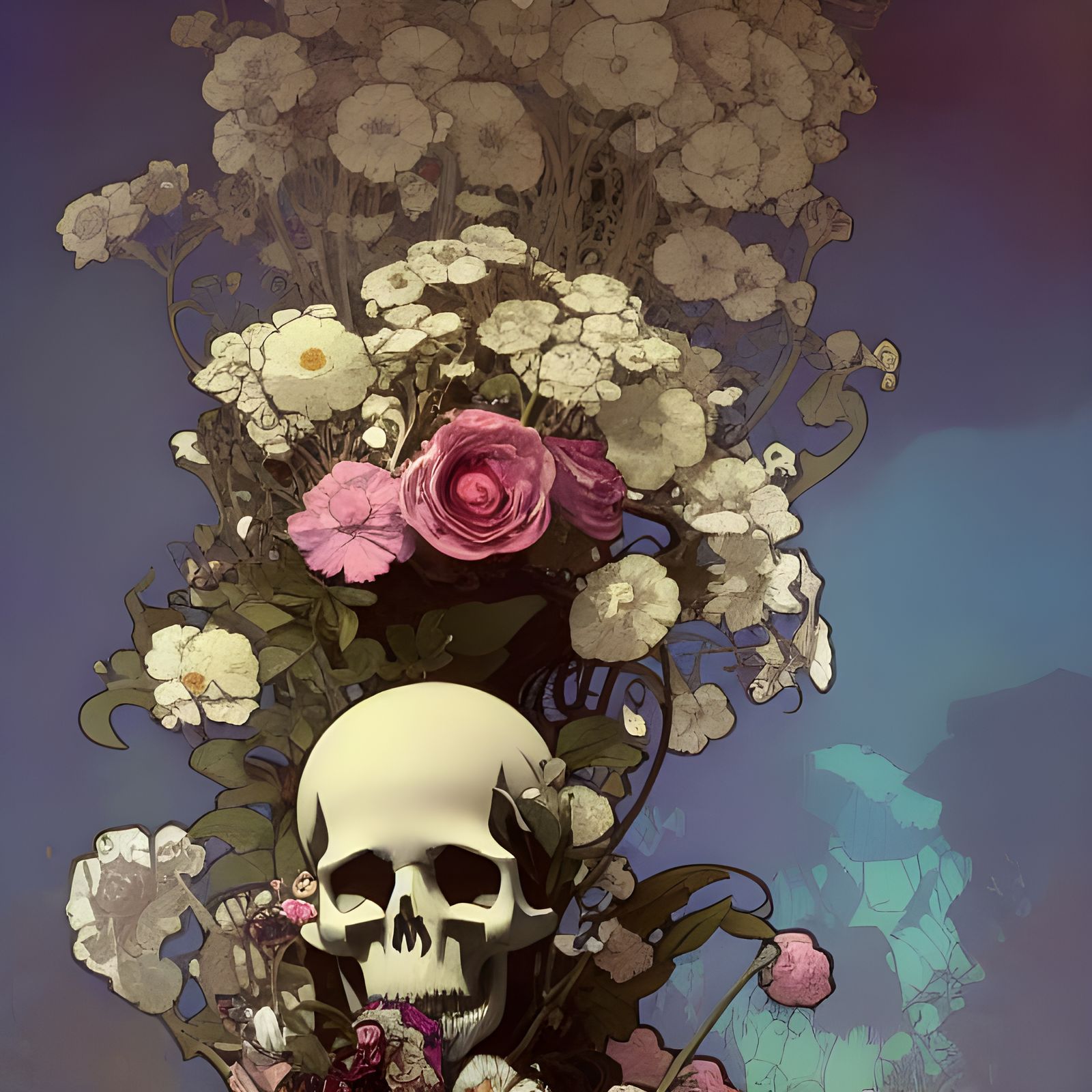 Vase with Skull: Art Nouveau Rococo Matte Painting