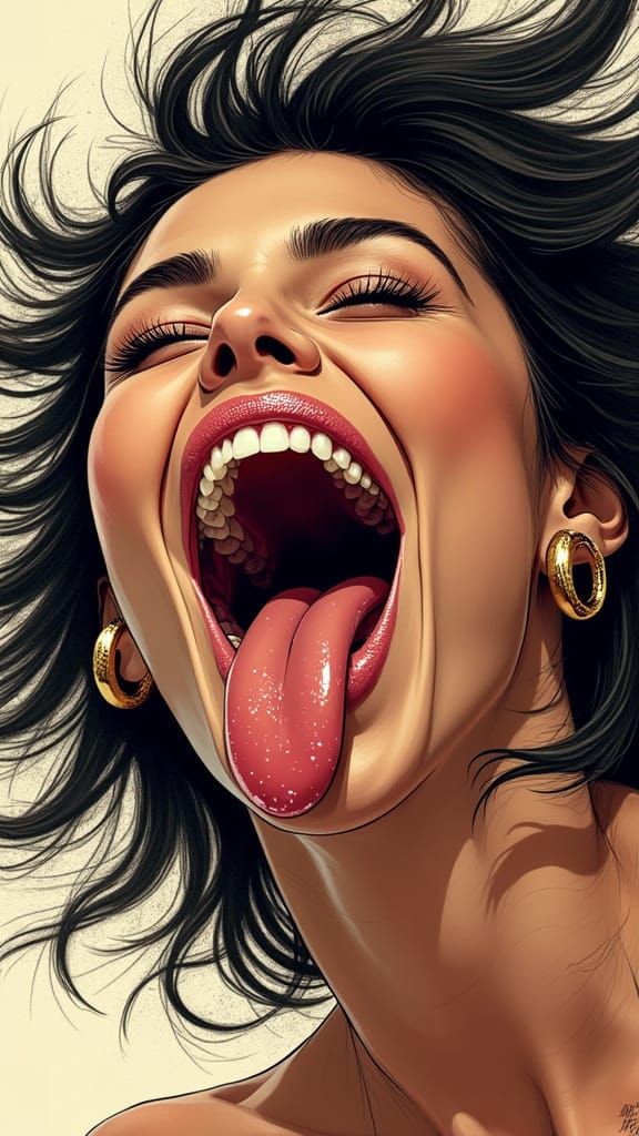 Woman's Exaggerated Laughter: a Comic Book Close-up