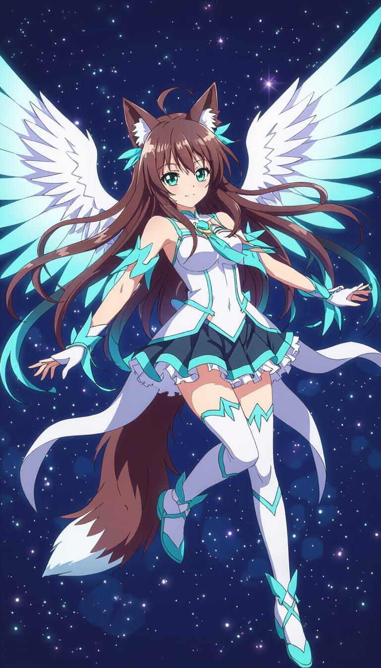 Anime Girl with Wolf Features and Cyan Accents
