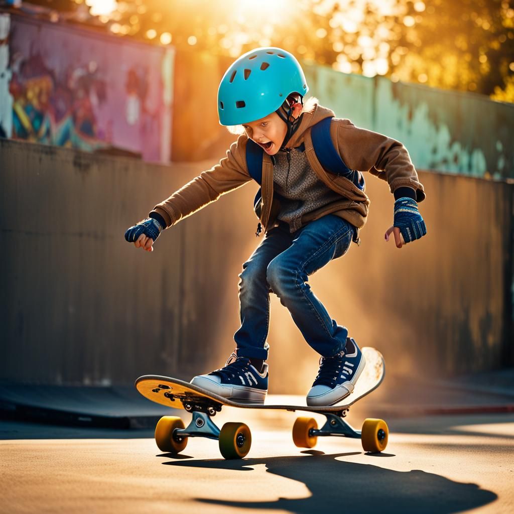 Boy on Kickbike: Hyperrealistic Splash Art