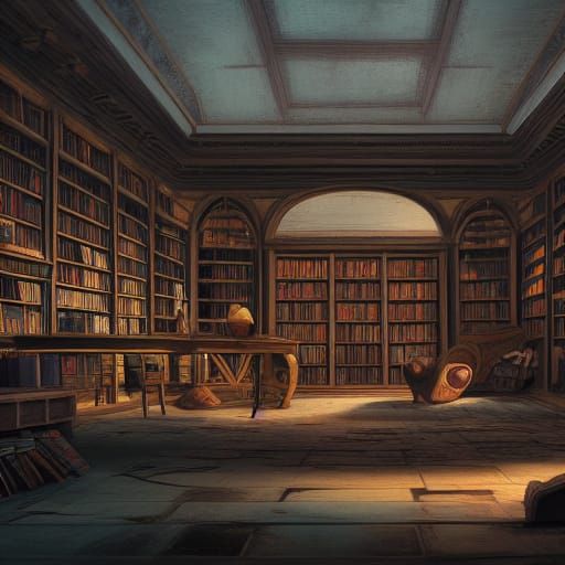 Detailed Abandoned Library Concept Art
