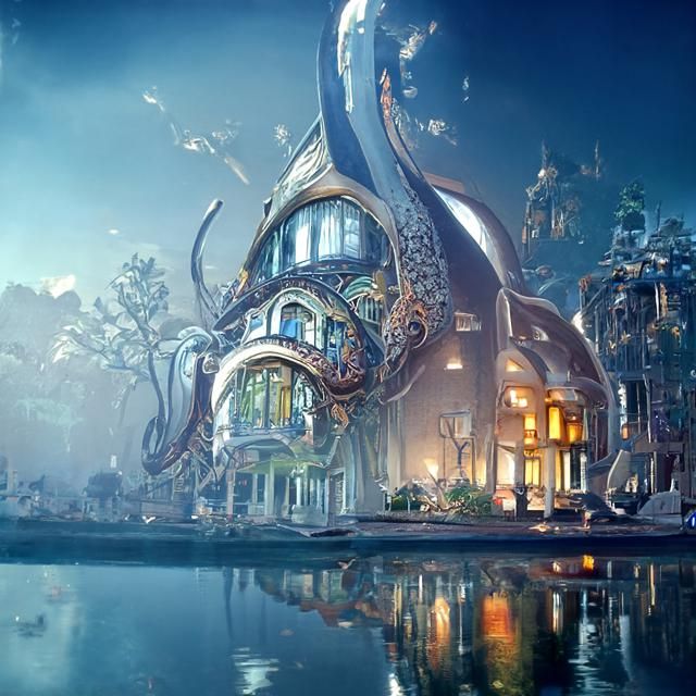 Serene Alien Mansion with Elaborate Architecture