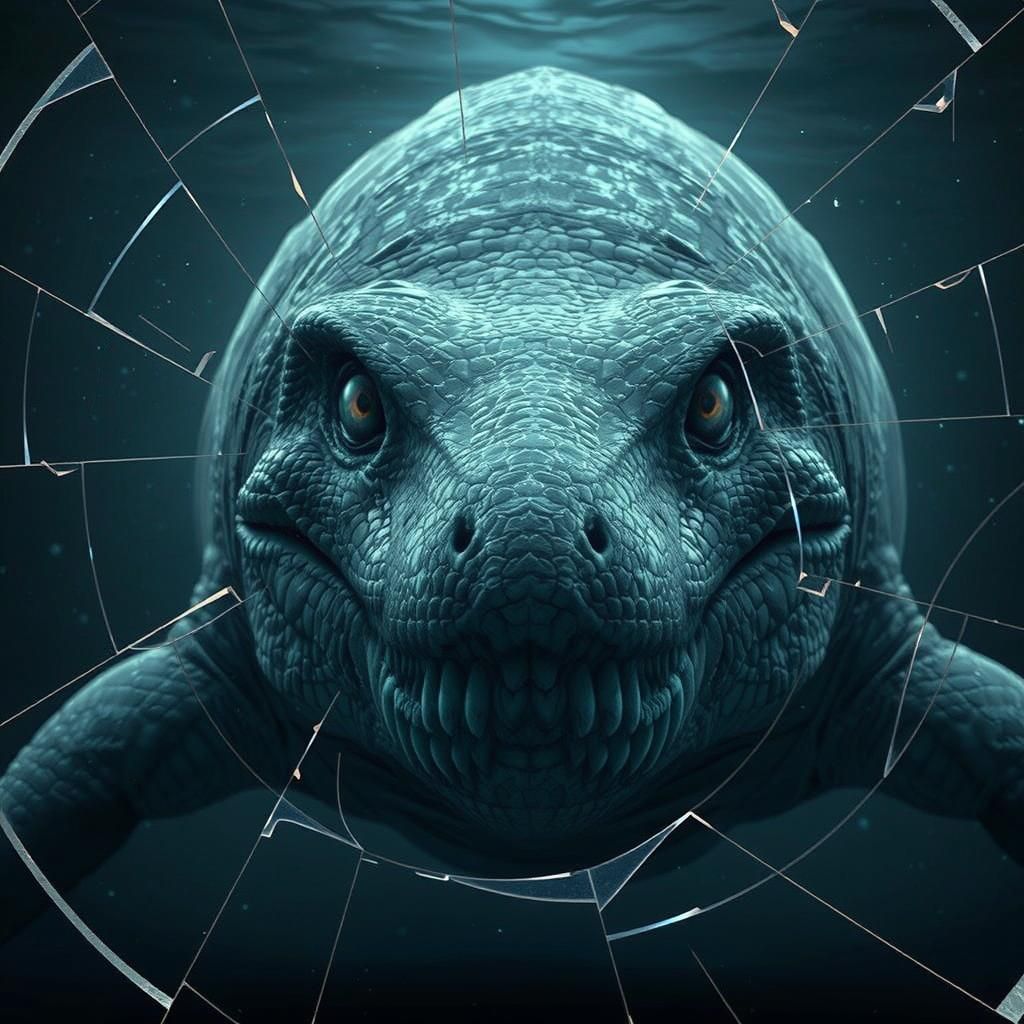 Menacing Jurassic Mosasaur in Bioluminescent Icy Waters