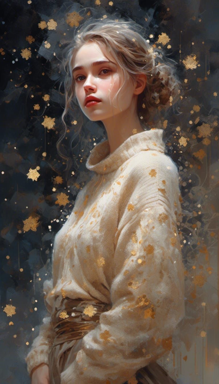 Snow Princess in Golden Hour Gouache Painting