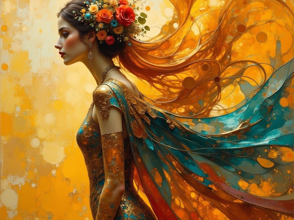 Stunningly Detailed Figure in Vibrant Amber and Teal Tones