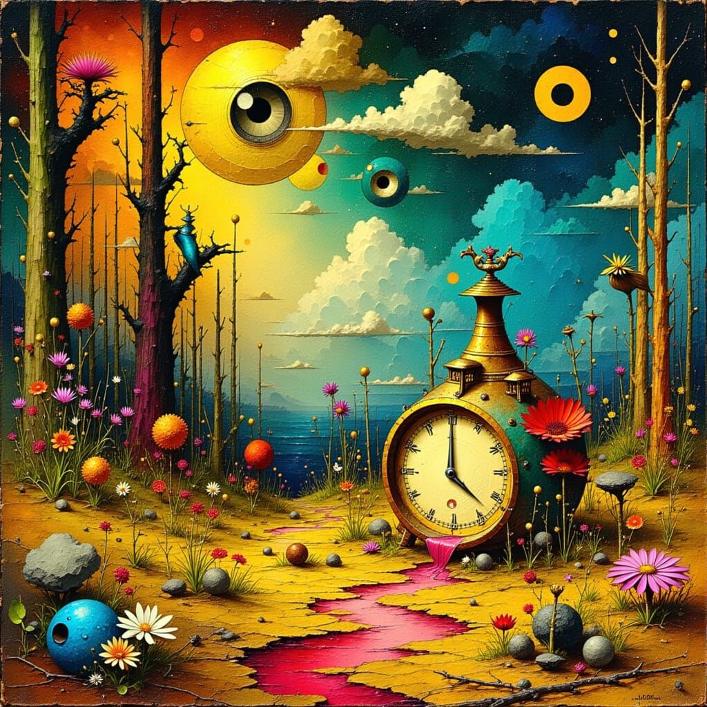 Surreal Dreamscape with Melting Clocks in Surrealist Style