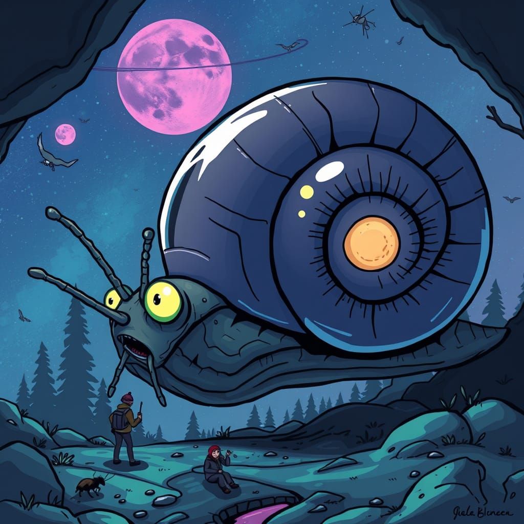 Hyper-Intelligent Space Snail in a Cartoon Horror Universe