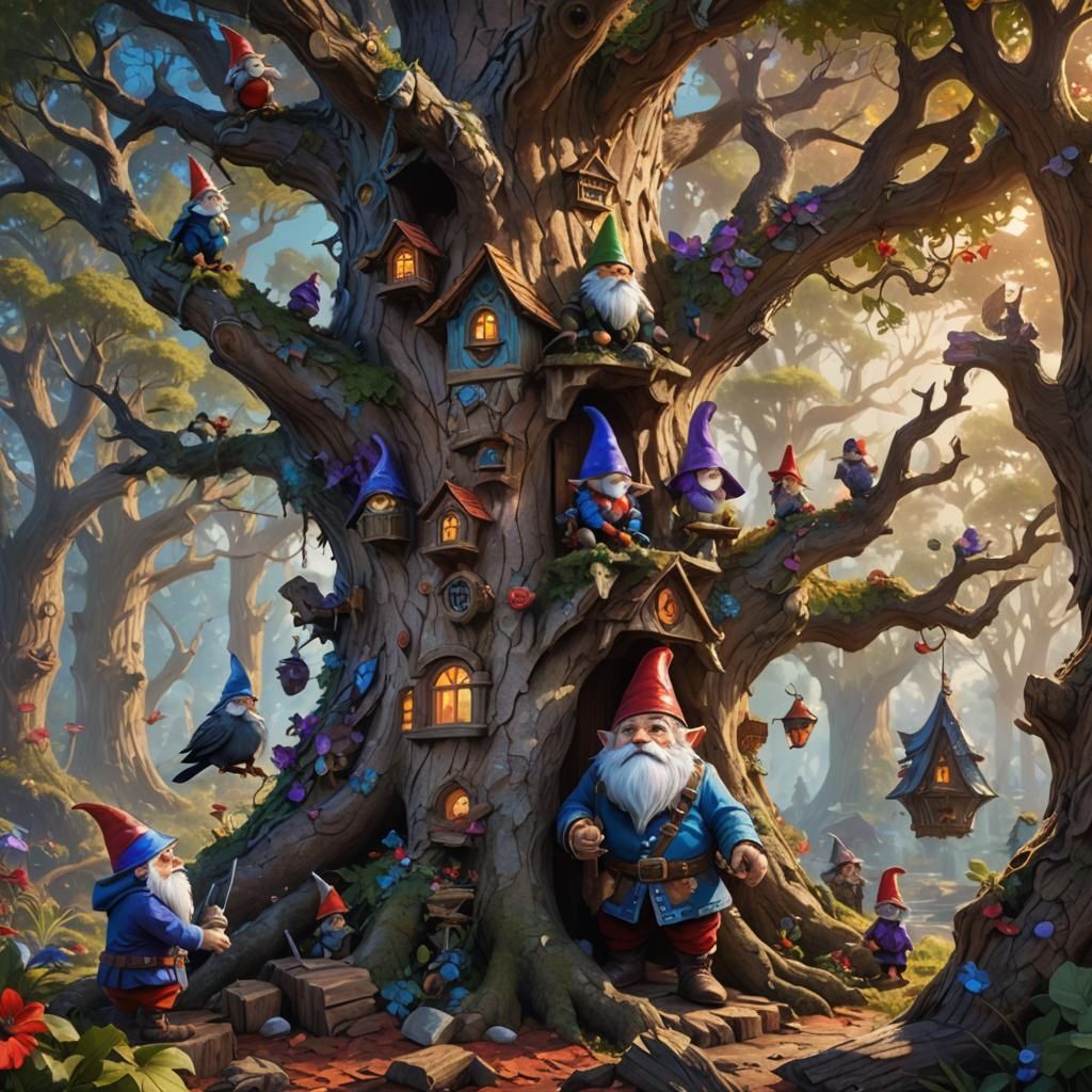 Gnome House Construction in Fantasy Forest Concept Art