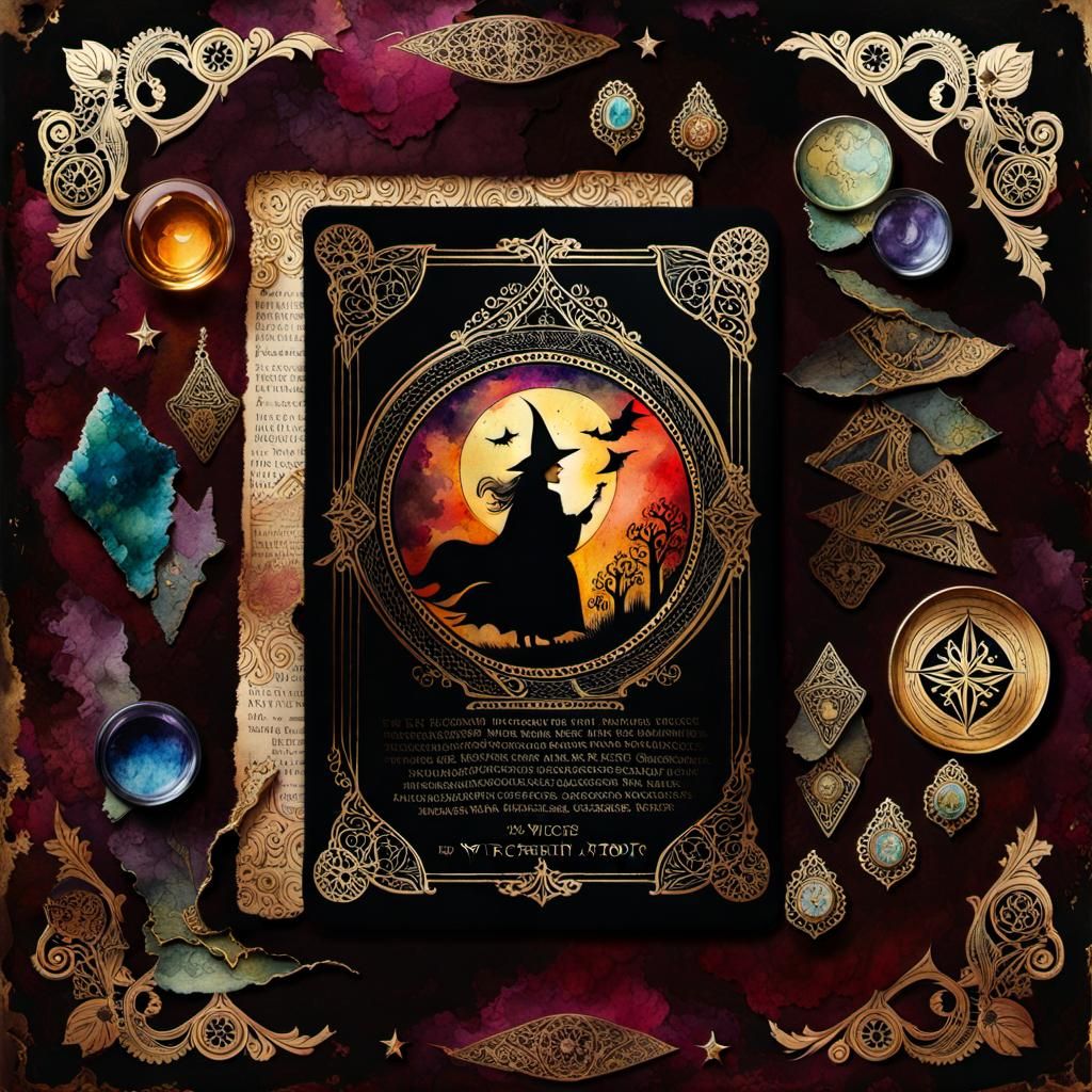 Witches Tarot Card in Victorian Watercolor Style