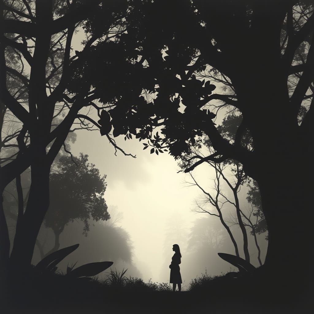 Mythical Orchid Grove Silhouette in Gilded Graffiti Style