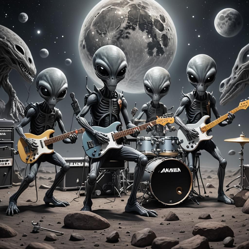 Alien Metal Band Rocks the Moon in Hyperrealistic 8k