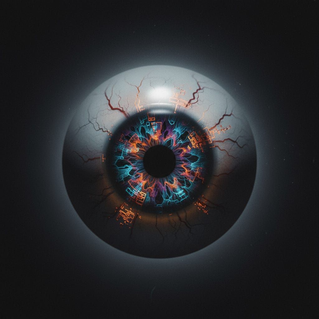 Detailed Eyeball Macro Shot in High Contrast Digital Art Sty...