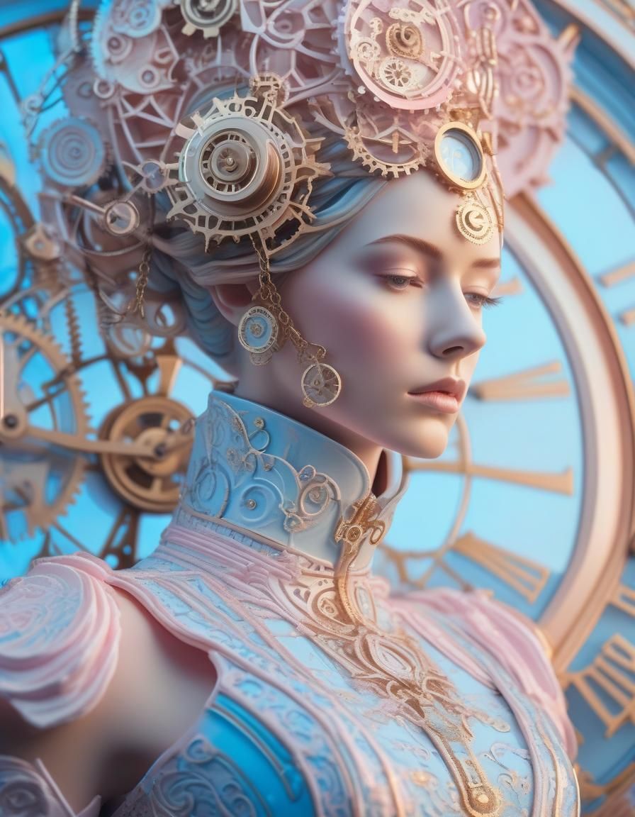 Porcelain Steampunk Woman in Digital Impressionism