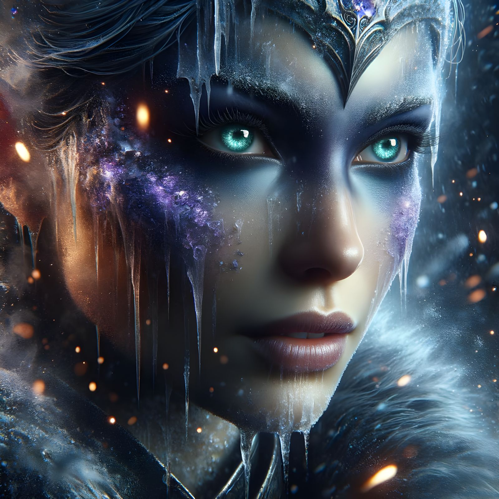 Mysterious Warrior Portrait with Ice and Gemstone Dust