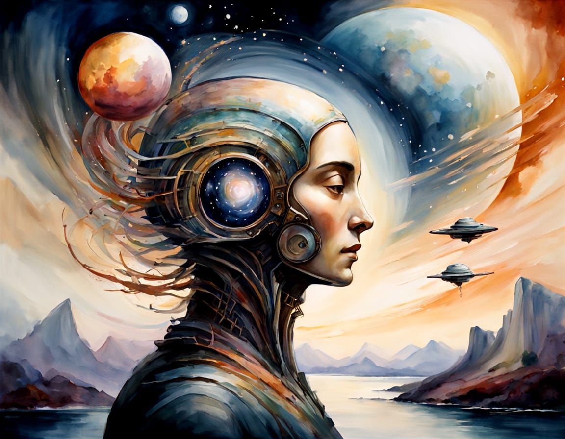 Ethereal Alien Civilizations Meeting in Watercolor Style