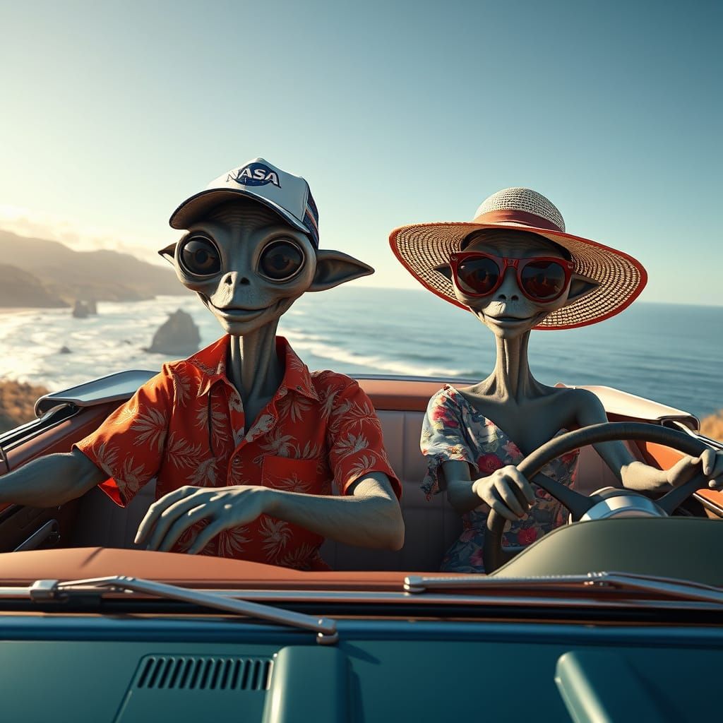 Aliens Drive Cadillac on Big Sur Coastline