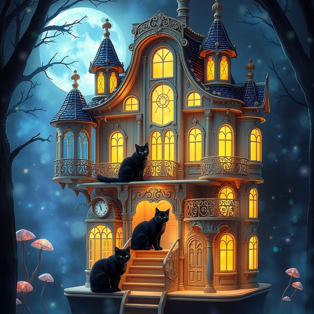 Ethereal Cat Tree in Whimsical Victorian Mansion Style