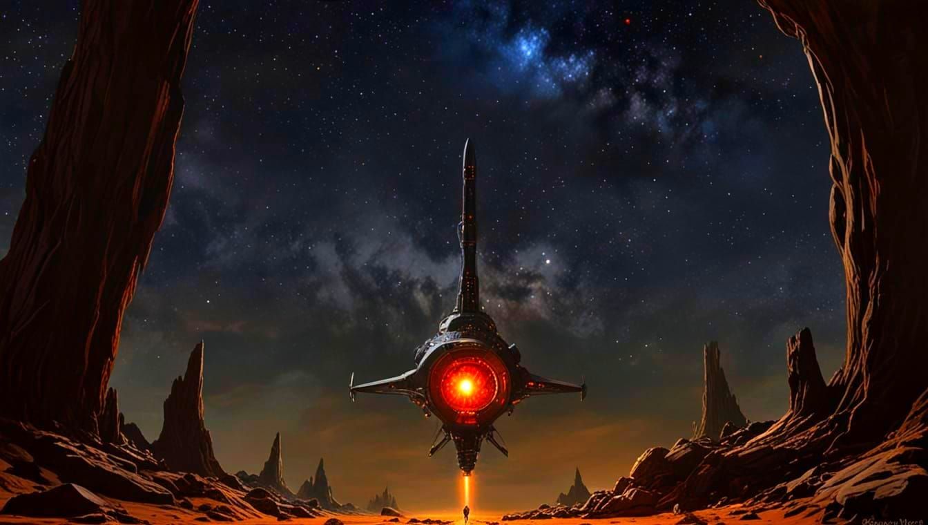 The Orion Incident. sci fi oil paimting by Rodney Mathews