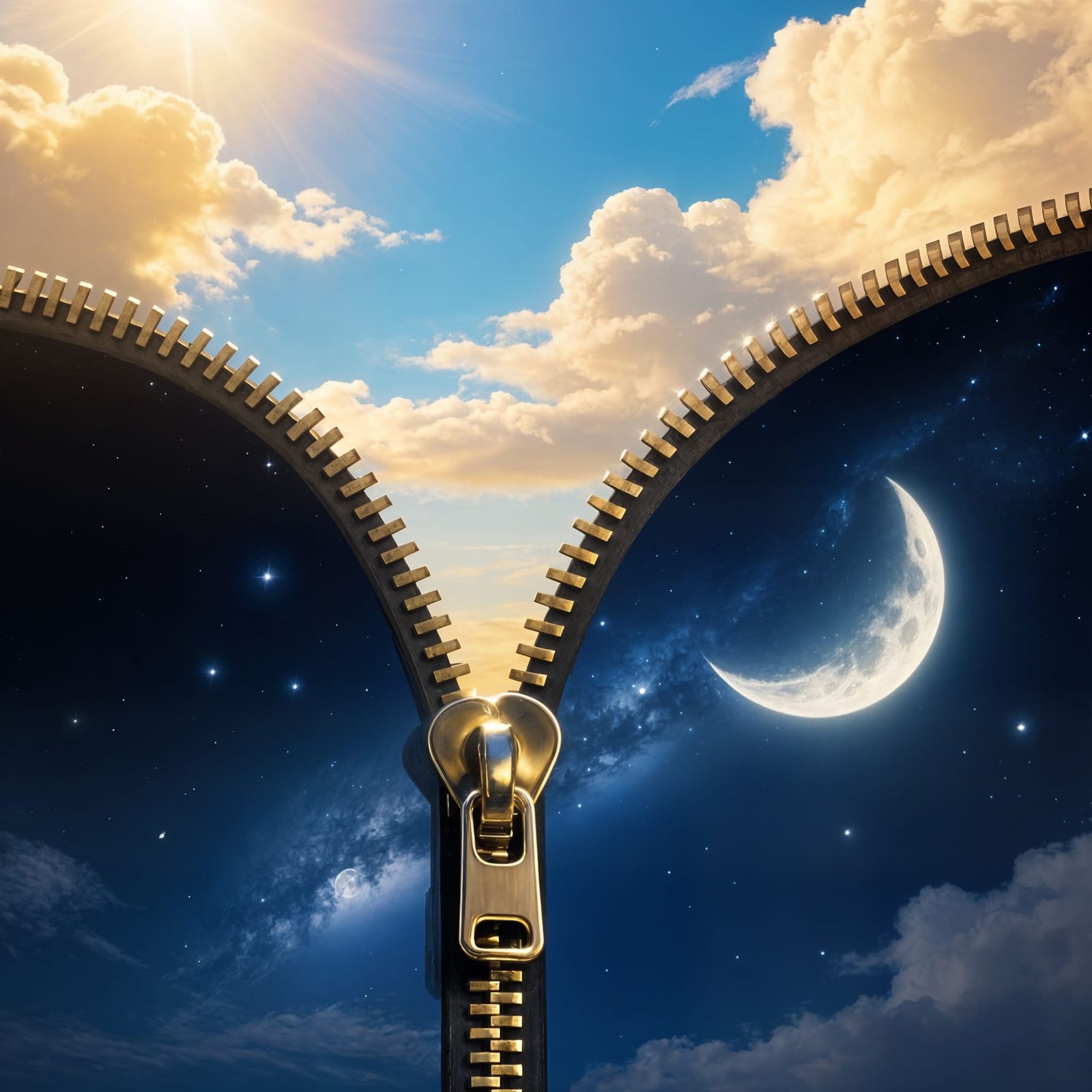 Surreal Zipper Unzipping Day Reveals Night Sky