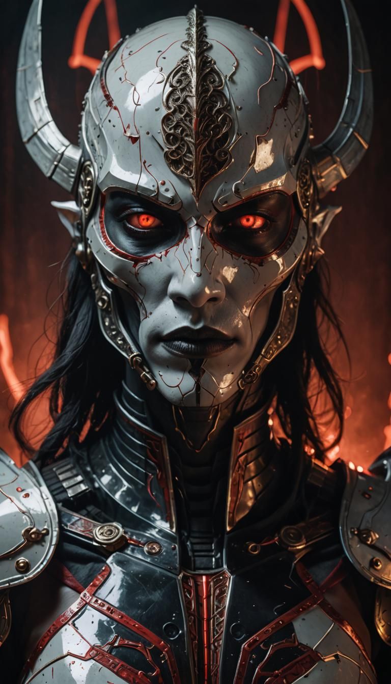 Contrasting Face Portrait with Angelic and Demonic Armor