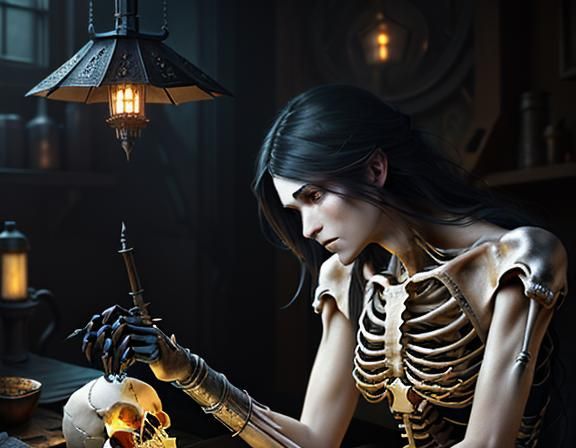 Furry Skeleton Bone Repair in Dark Fantasy Style
