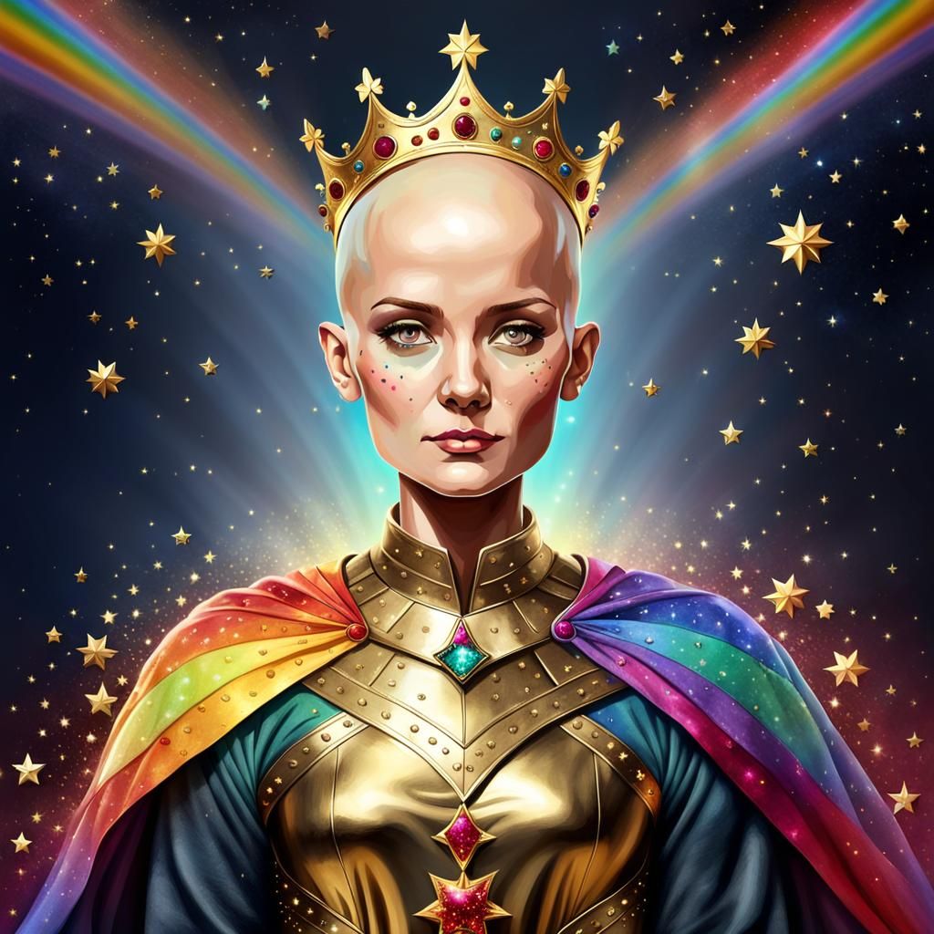 Bald Cancer Warrior Queen with Golden Crown