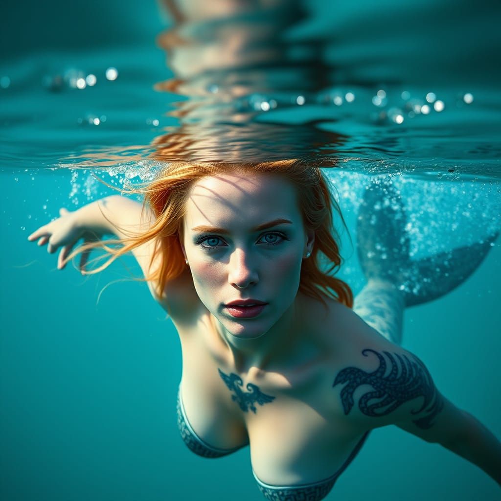 Hyperrealistic Mermaid Witch in Turquoise Waters