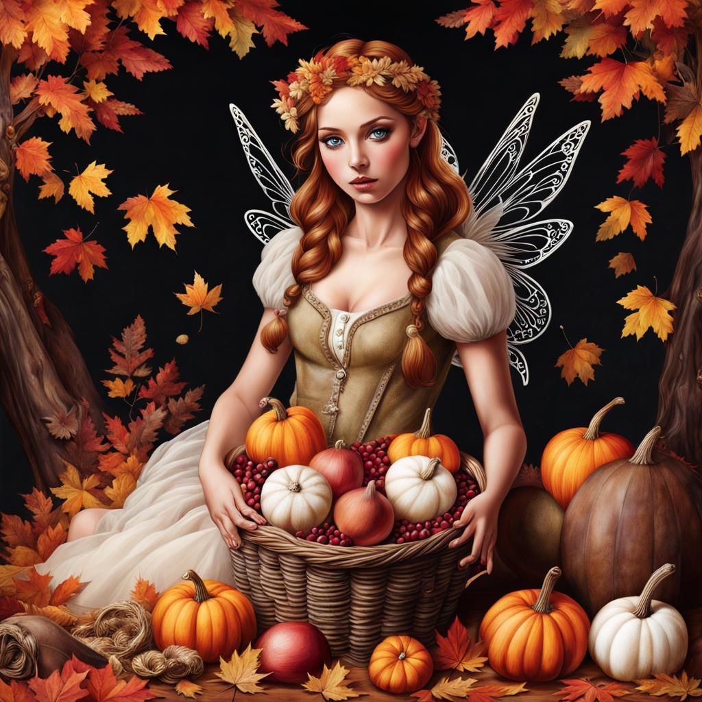 Autumn Fairy Emerges in Gouache Watercolor Style