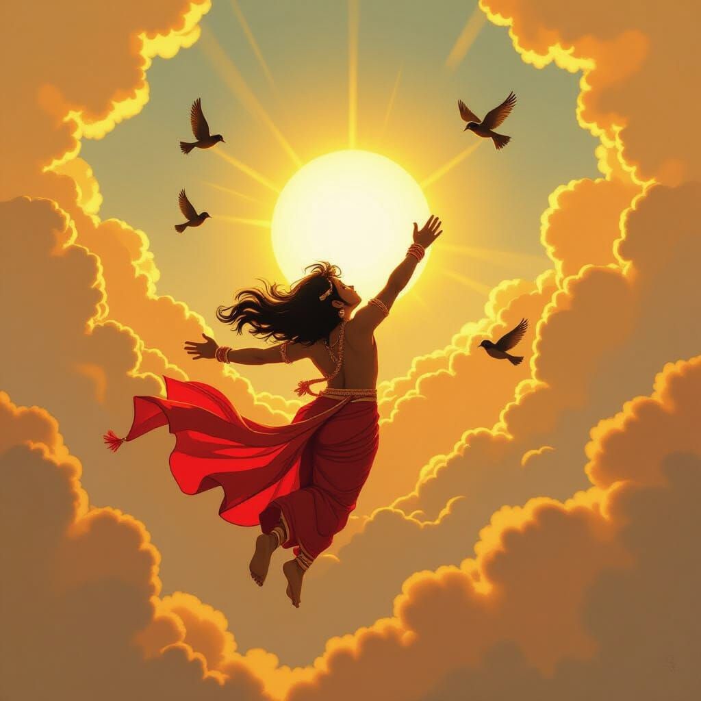 Little Hanuman Reaches for the Sun: Whimsical Digital Art