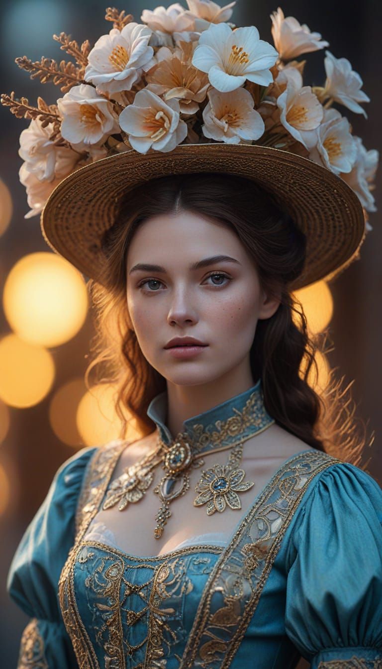 Ethereal Lady in Gilded Victorian Attire