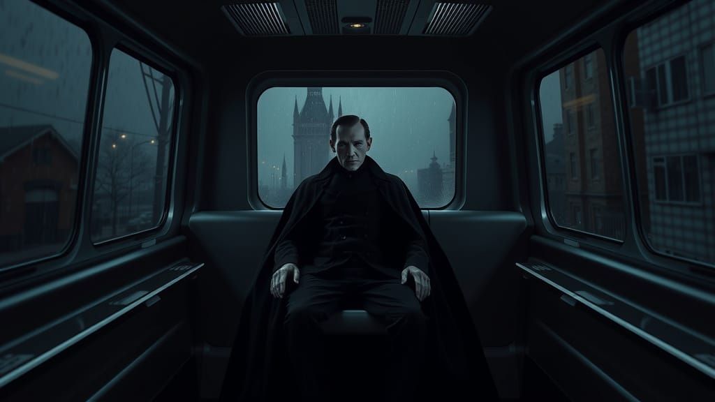 Count Dracula Rides Modern Train in Dark, Ominous Style