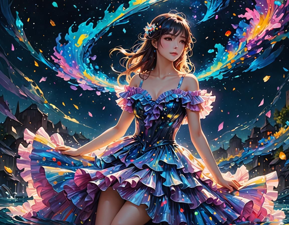 Rainbow Ink Splatter Dress in Impasto Galaxy