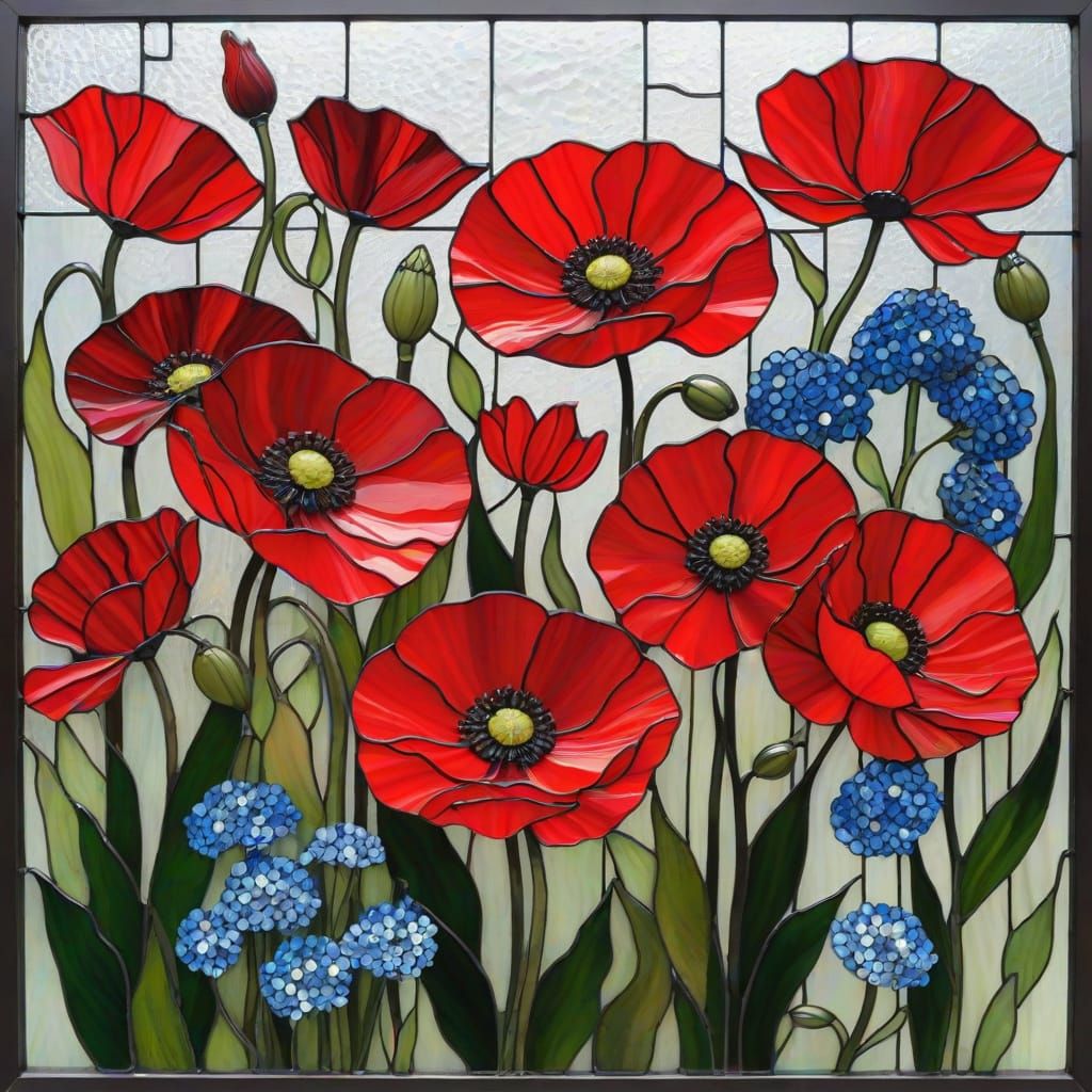 Red Floral Arrangement in Stained Glass and Alcohol Inks