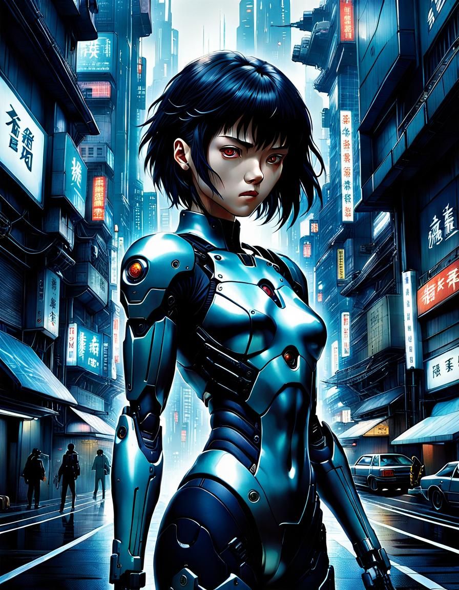 Futuristic Cyberpunk Cityscape in Ghost in the Shell Style