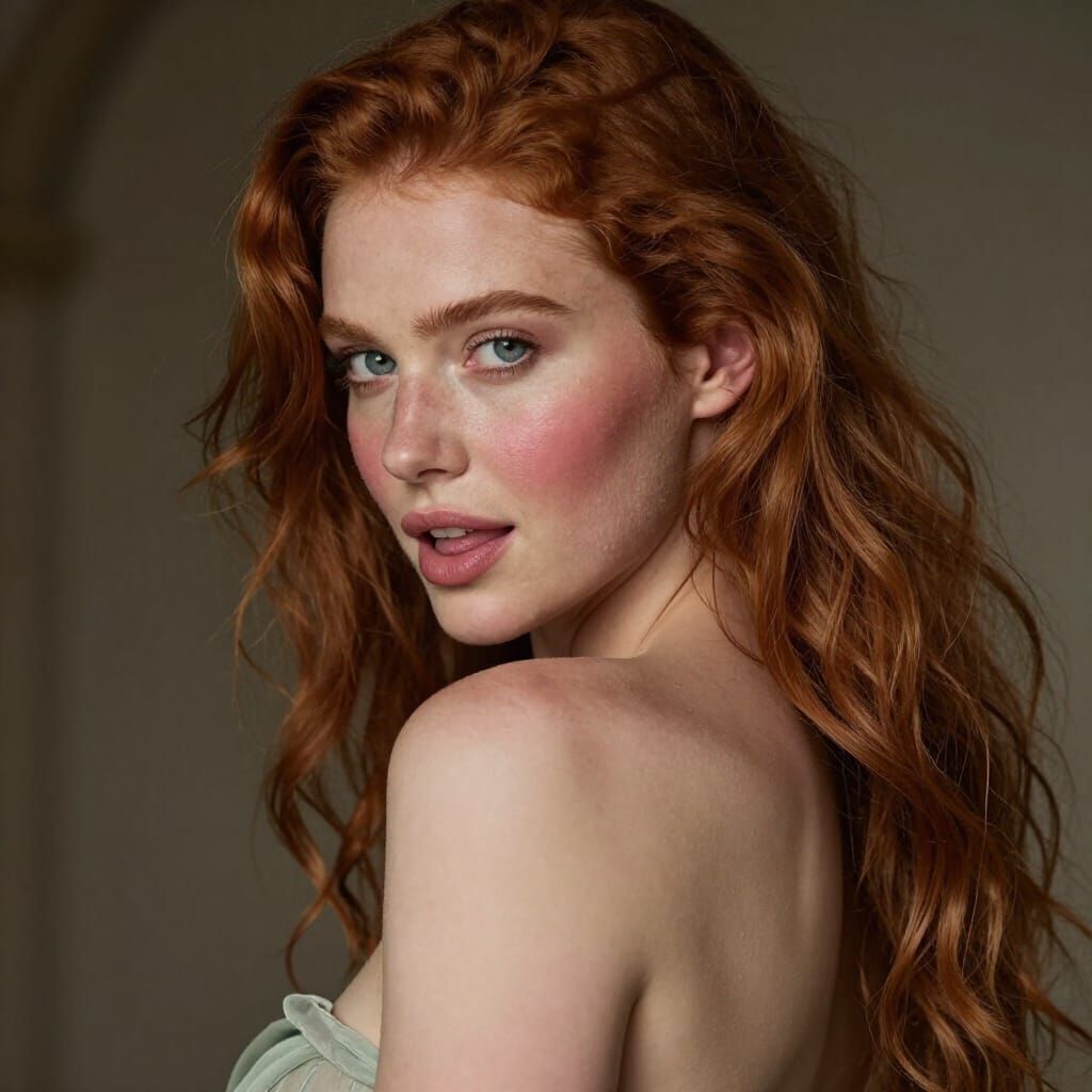 Norse Goddess Portrait with Auburn Hair and Blue-Green Eyes