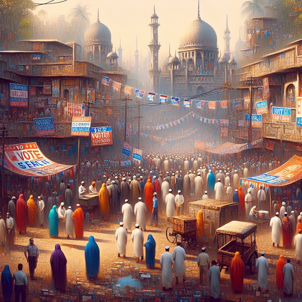Bustling Election Day Scene in Matte Painting Style