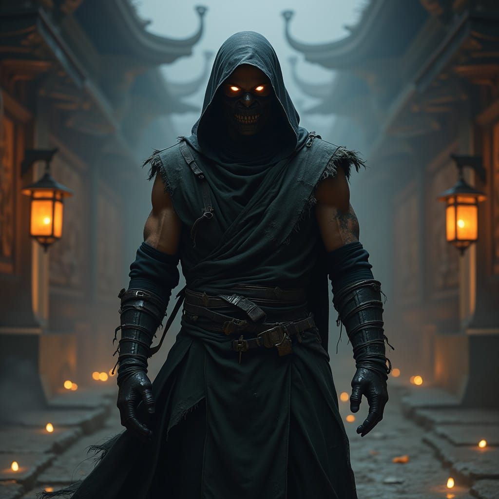 Dark Ninja Noob Saibot Stands in Mortal Kombat Arena