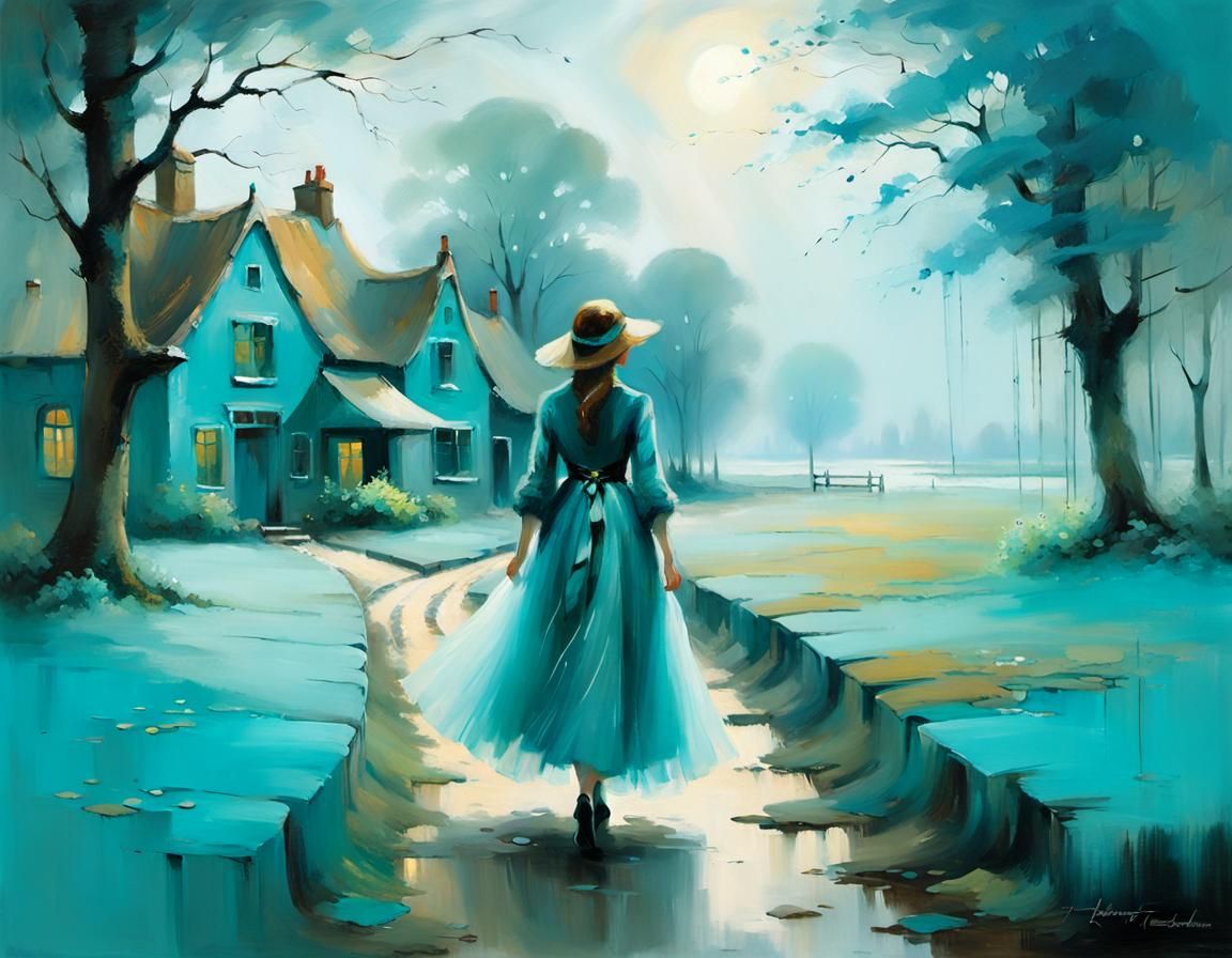 Ethereal Dutch Fantasy Landscape with Woman