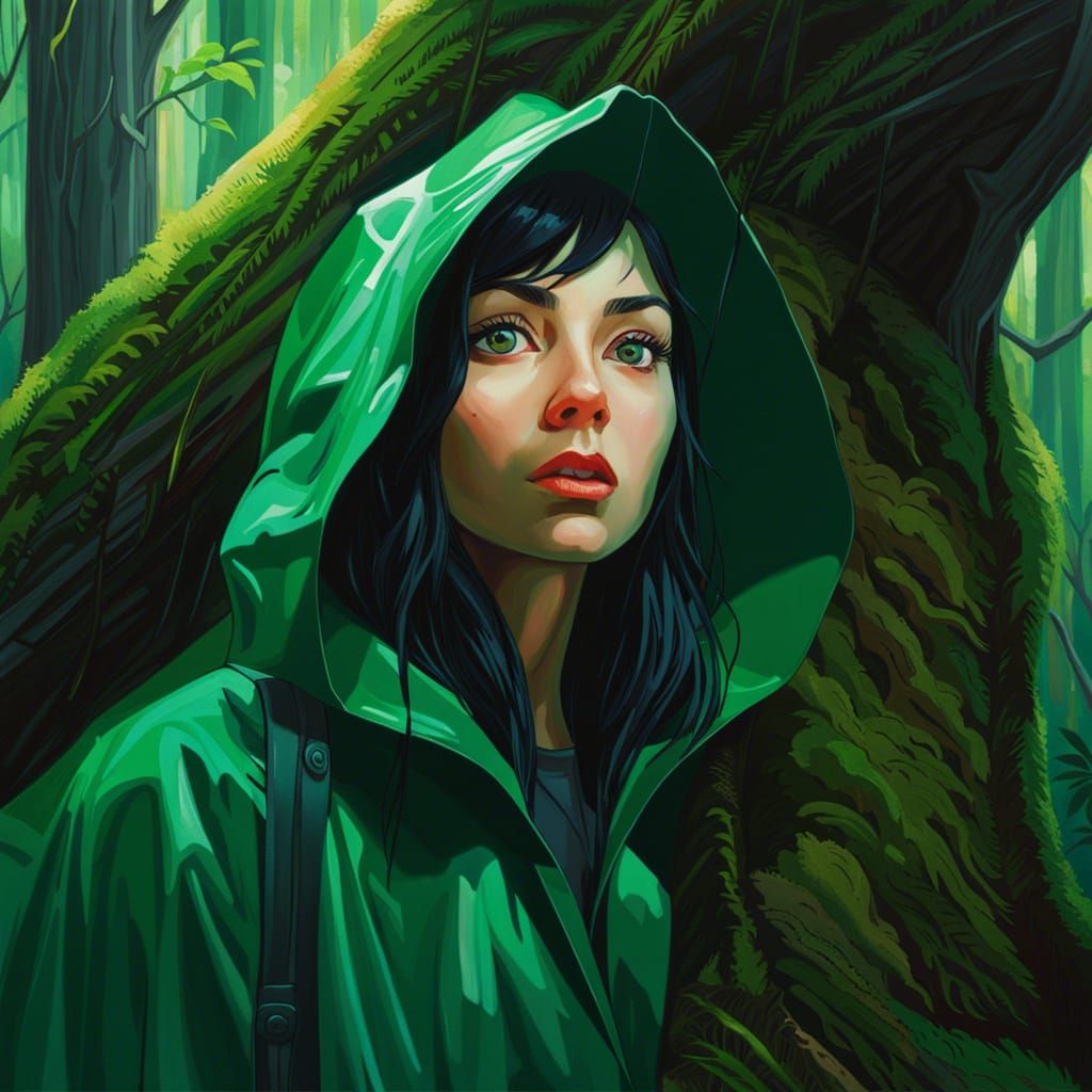 Frightened Girl Hiding in Lush Elven Forest